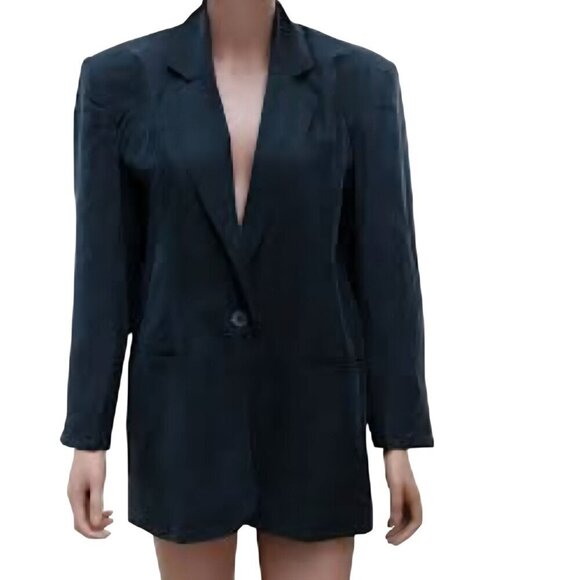 Naked Silk Vintage 100% Silk Black Long Line Button Front Blazer Size M - Picture 1 of 5
